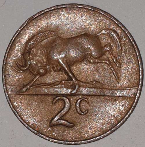 1967 AFR - 2 CENT COIN (TWO CENT COIN) - RSA - BRONZE - KM#66.2 - WILDEBEEST
